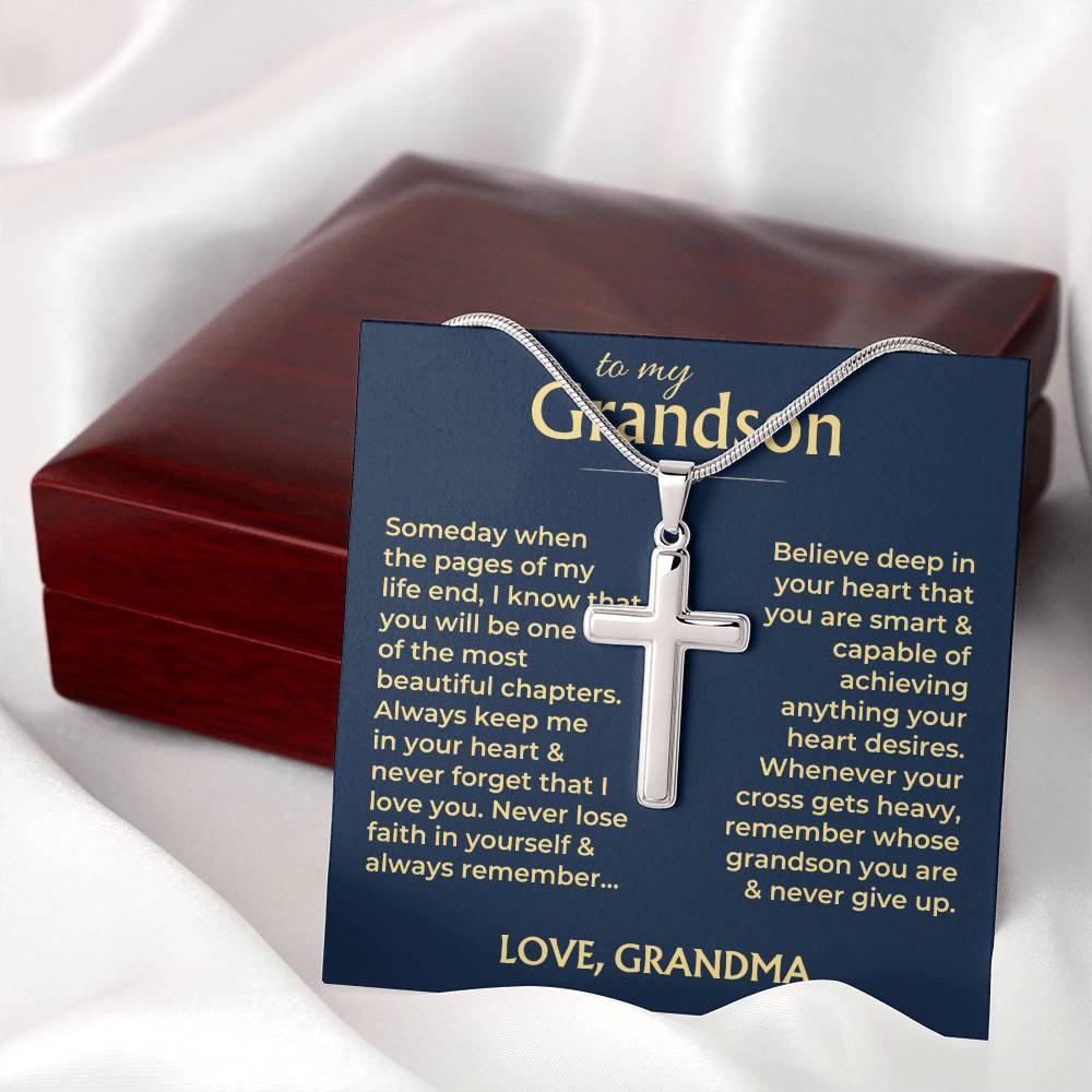 To My Grandson - Artisan-Crafted Cross with Message Card - Gift Set - SS564