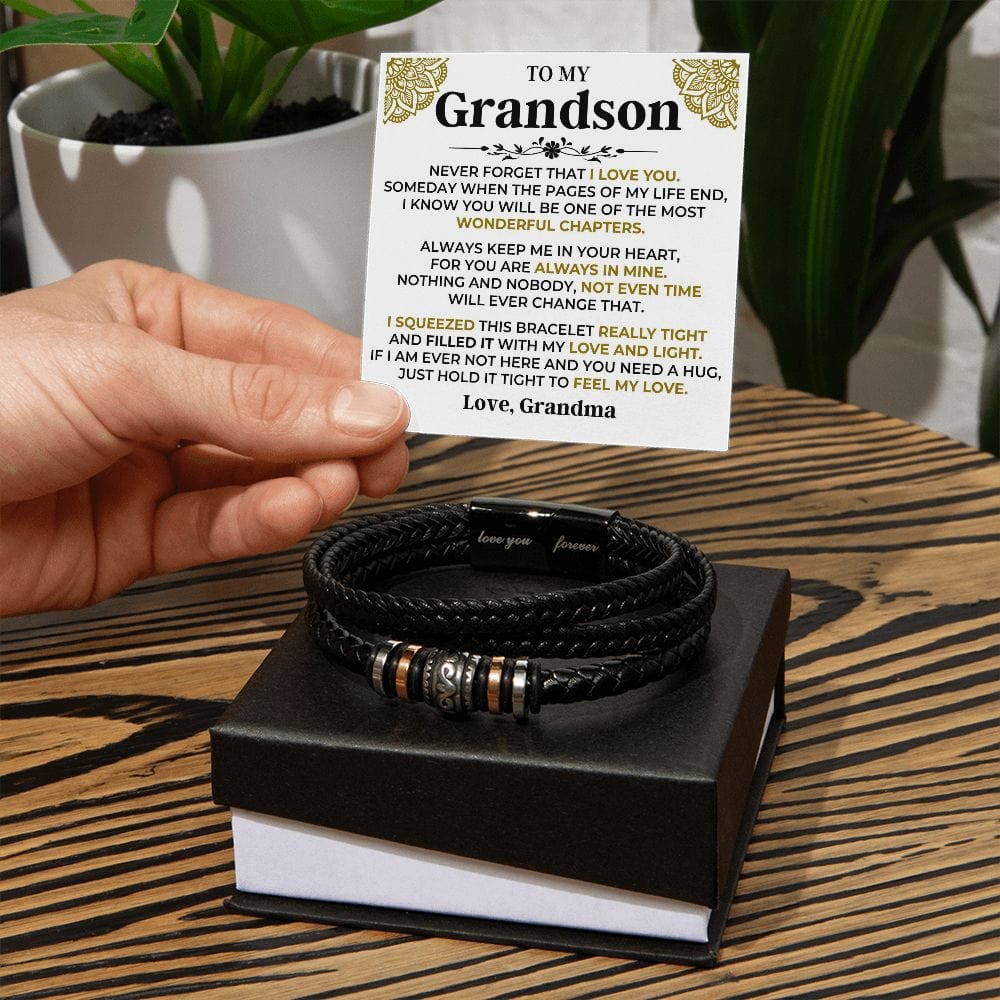 To My Grandson | Braided Leather Bracelet Gift Set - SS514B