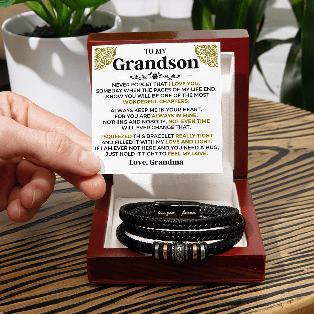 To My Grandson | Braided Leather Bracelet Gift Set - SS514B