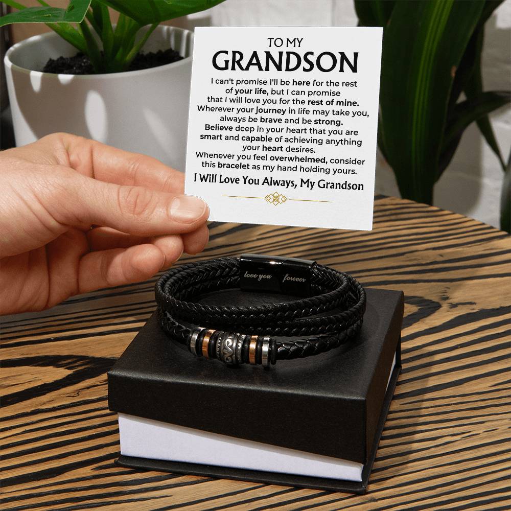 To My Grandson | Braided Leather Bracelet Gift Set - SS585