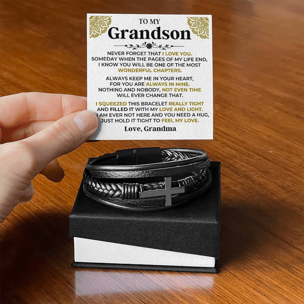 To My Grandson | Cross Braided Bracelet Gift Set - SS514B
