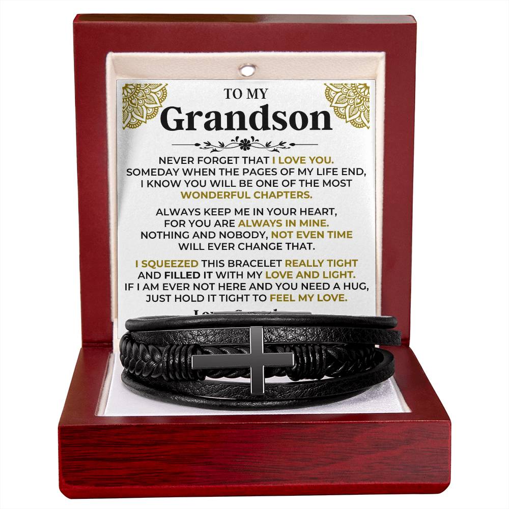 To My Grandson | Cross Braided Bracelet Gift Set - SS514B