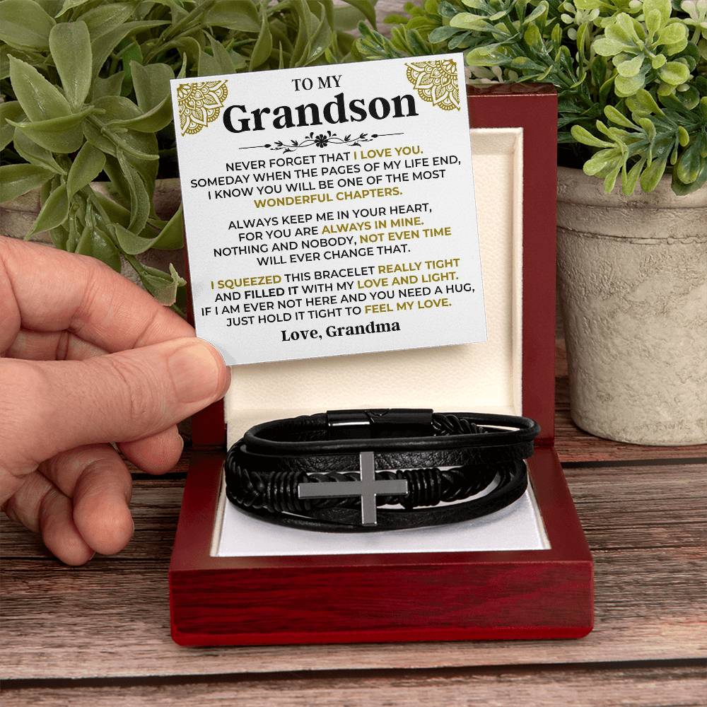 To My Grandson | Cross Braided Bracelet Gift Set - SS514B
