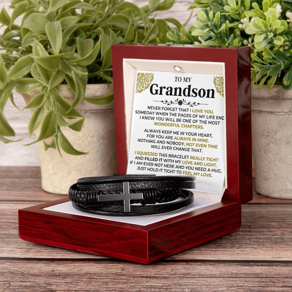To My Grandson | Cross Braided Bracelet Gift Set - SS514B