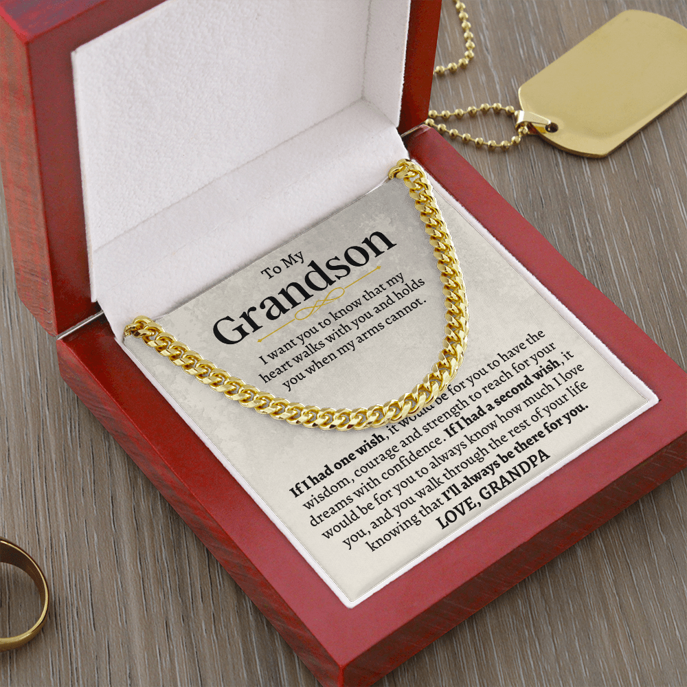 To My Grandson - Love, Grandpa - Cuban Link Chain Gift Set - SS160