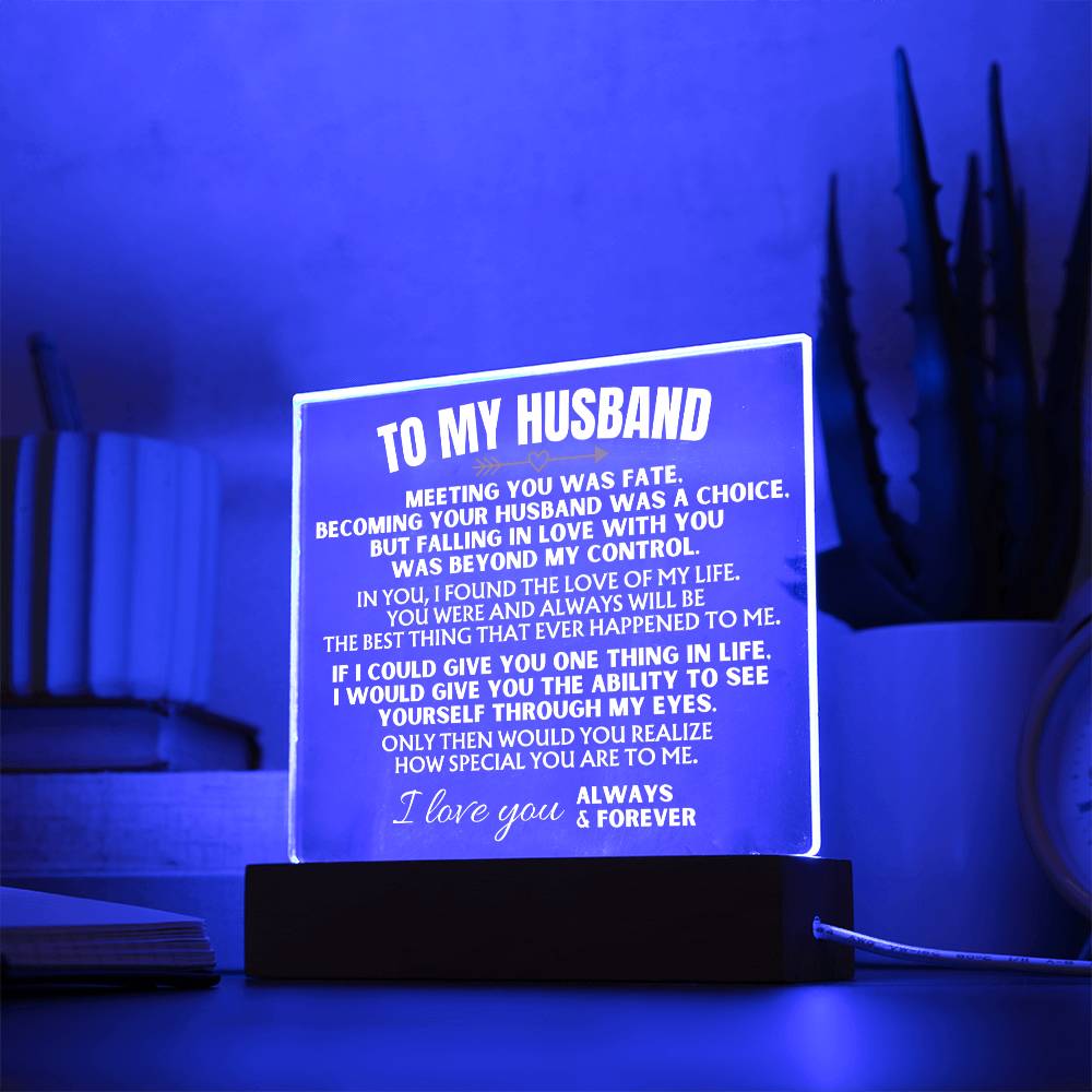 To My Husband - Acrylic Plaque with LED-Lit Wood Base - AC39