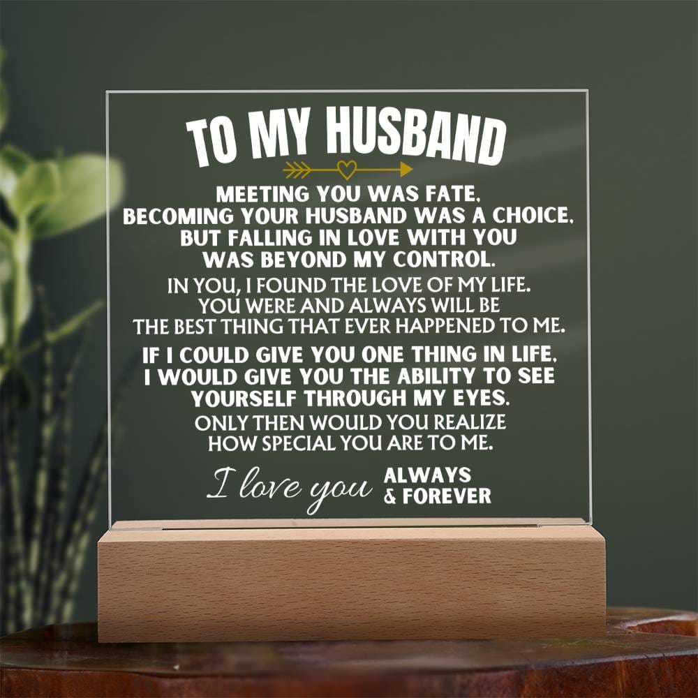 To My Husband - Acrylic Plaque with LED-Lit Wood Base - AC39