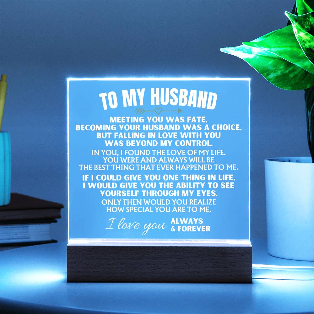 To My Husband - Acrylic Plaque with LED-Lit Wood Base - AC39