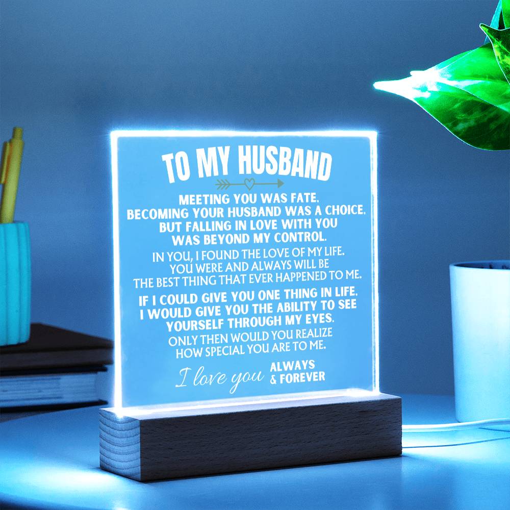 To My Husband - Acrylic Plaque with LED-Lit Wood Base - AC39
