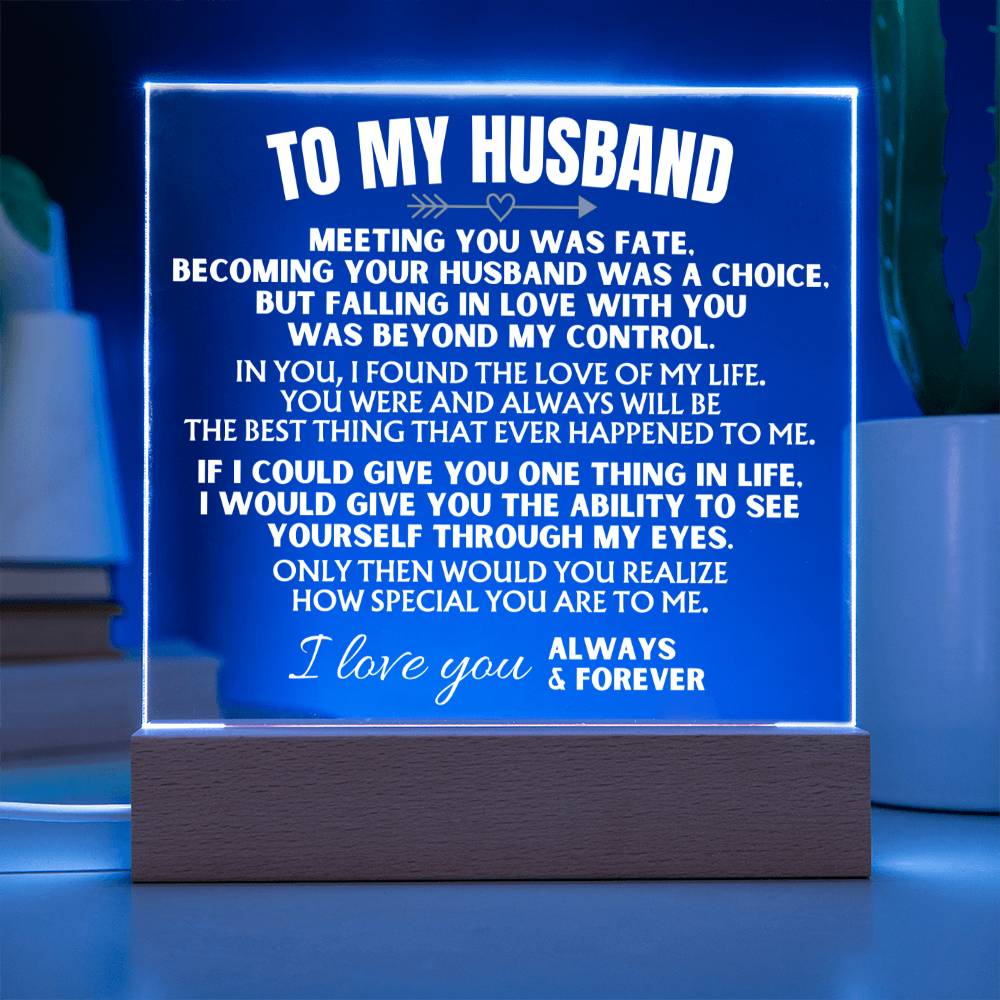 To My Husband - Acrylic Plaque with LED-Lit Wood Base - AC39
