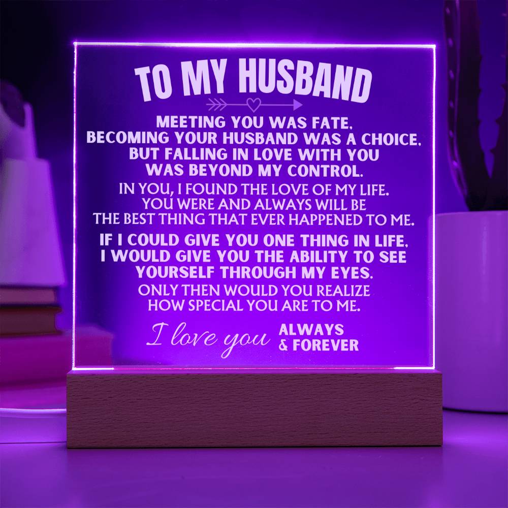 To My Husband - Acrylic Plaque with LED-Lit Wood Base - AC39
