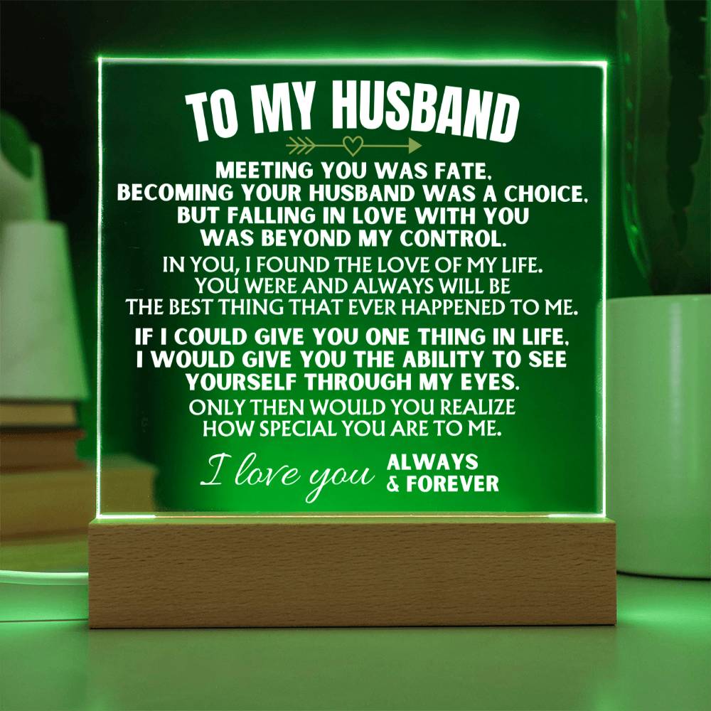 To My Husband - Acrylic Plaque with LED-Lit Wood Base - AC39