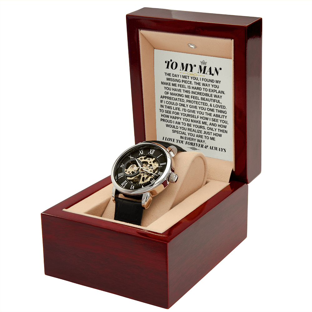 To My Man - Premium Automatic Openwork Watch - Gift Set - SS246