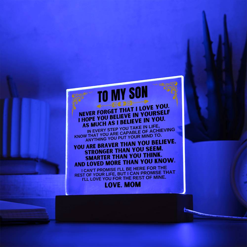 To My Son - Love Mom - LED-Lit Acrylic Plaque - AC27