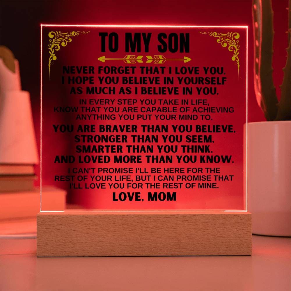 To My Son - Love Mom - LED-Lit Acrylic Plaque - AC27