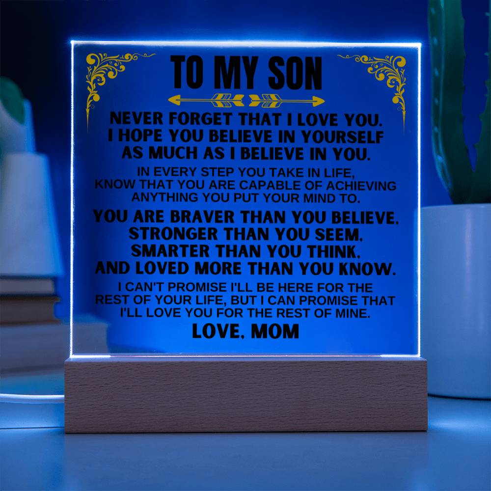To My Son - Love Mom - LED-Lit Acrylic Plaque - AC27