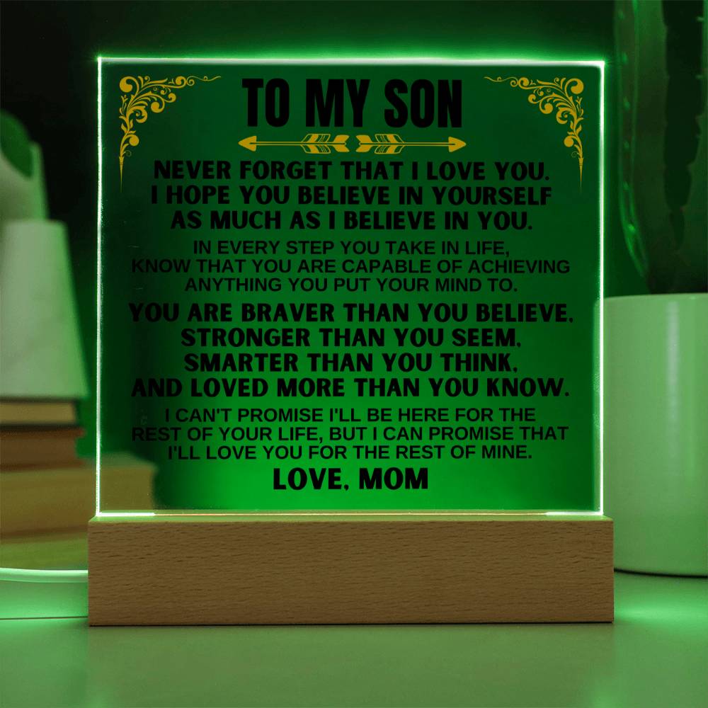 To My Son - Love Mom - LED-Lit Acrylic Plaque - AC27
