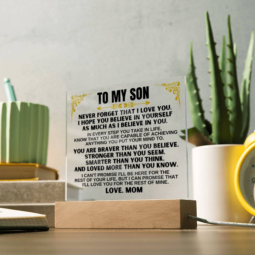 To My Son - Love Mom - LED-Lit Acrylic Plaque - AC27