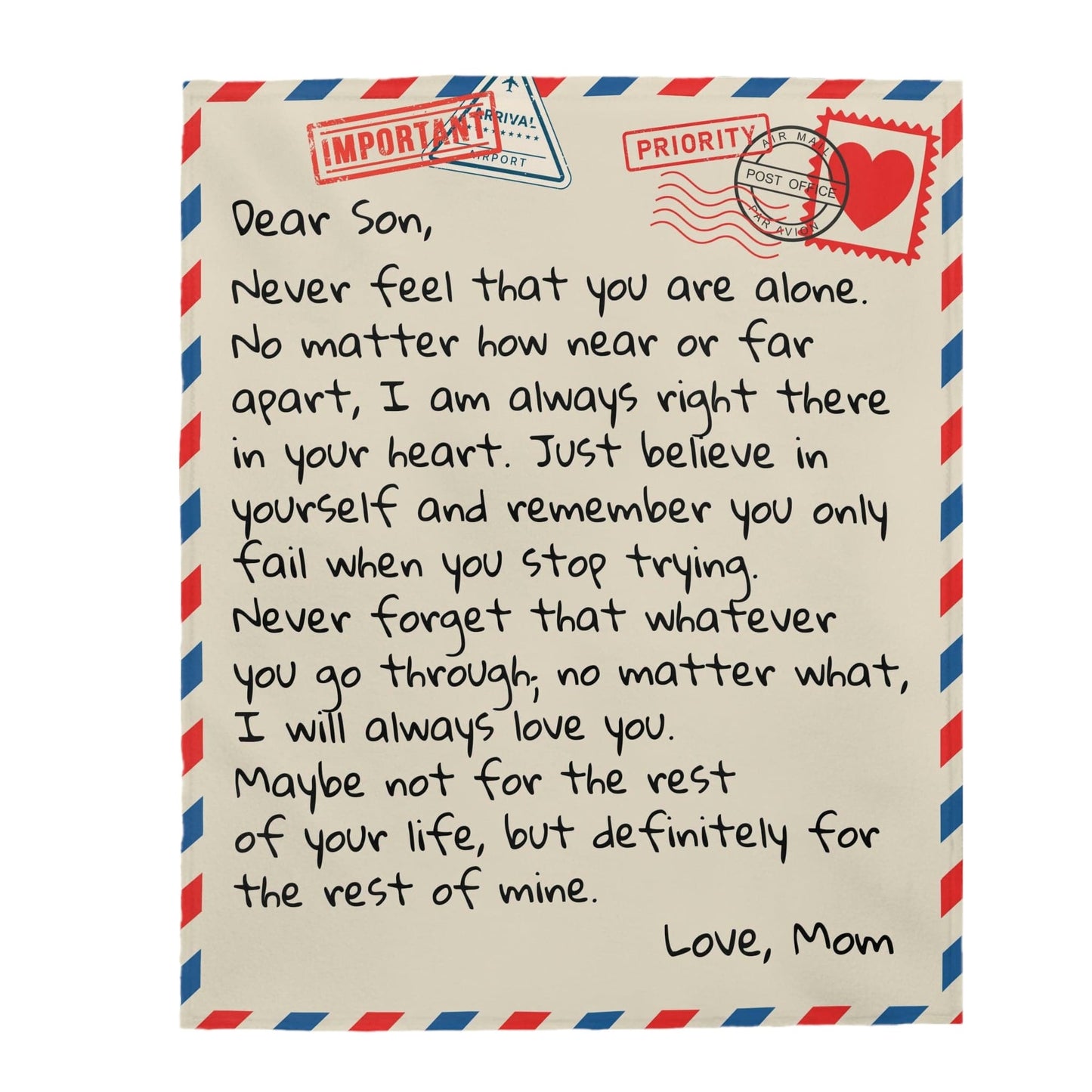 Dear Son - From Mom - Giant Love Letter Blanket - SS387