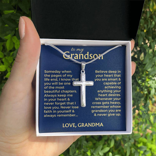 To My Grandson - Artisan-Crafted Cross with Message Card - Gift Set - SS564