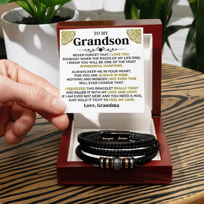 To My Grandson | Braided Leather Bracelet Gift Set - SS514B