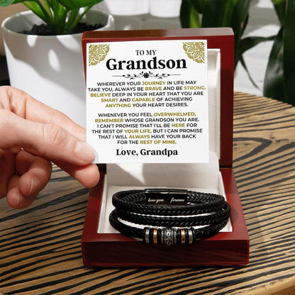 To My Grandson | Braided Leather Bracelet Gift Set - SS519B