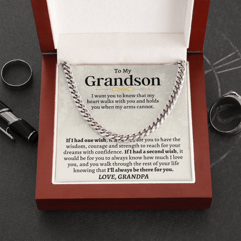To My Grandson - Love, Grandpa - Cuban Link Chain Gift Set - SS160