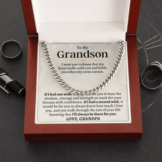 To My Grandson - Love, Grandpa - Cuban Link Chain Gift Set - SS160
