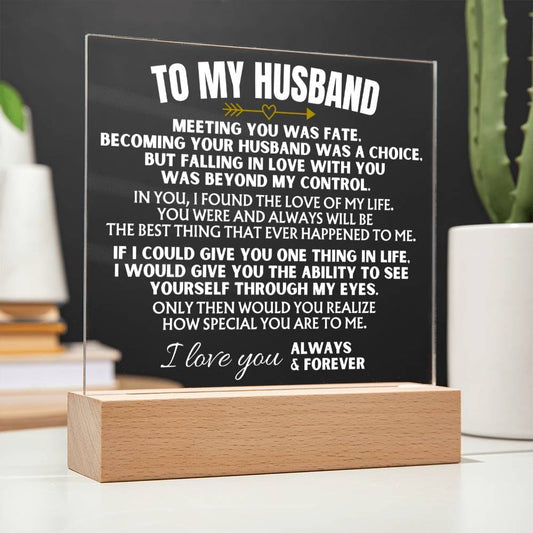 To My Husband - Acrylic Plaque with LED-Lit Wood Base - AC39