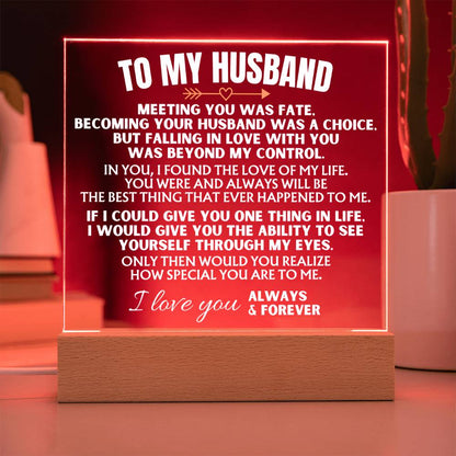 To My Husband - Acrylic Plaque with LED-Lit Wood Base - AC39