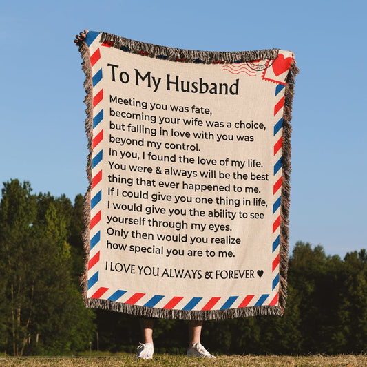 To My Husband - Giant Love Letter - 100% Cotton - Woven Blanket - WB09