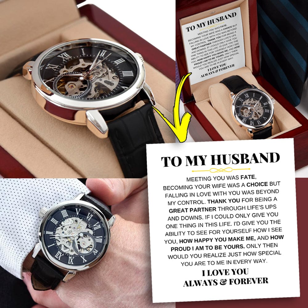 To My Husband - Premium Automatic Openwork Watch - Gift Set - SS215