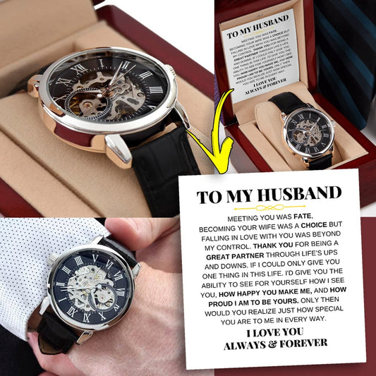 To My Husband - Premium Automatic Openwork Watch - Gift Set - SS215