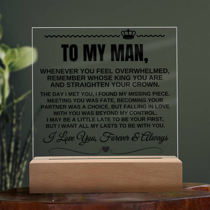 To My Man "I Love You Forever & Always" Acrylic LED Lamp - AC08