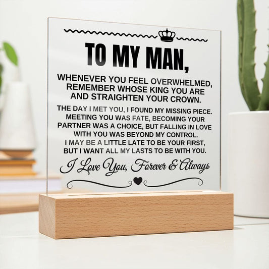 To My Man "I Love You Forever & Always" Acrylic LED Lamp - AC08