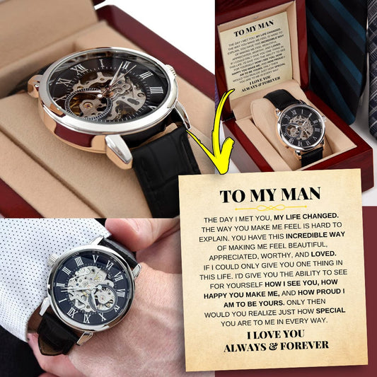 To My Man - Premium Automatic Openwork Watch - Gift Set - SS166-OW