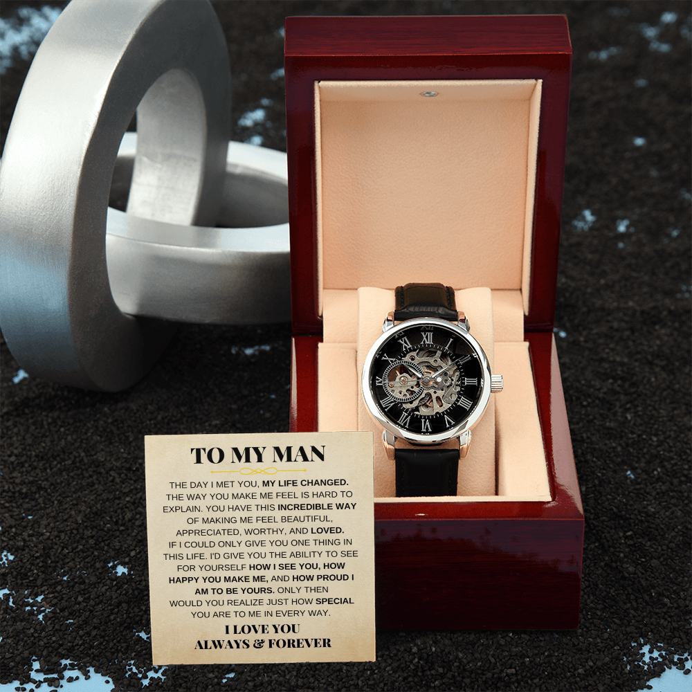 To My Man - Premium Automatic Openwork Watch - Gift Set - SS166-OW