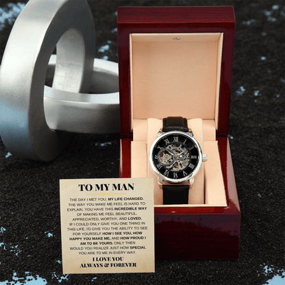 To My Man - Premium Automatic Openwork Watch - Gift Set - SS166-OW