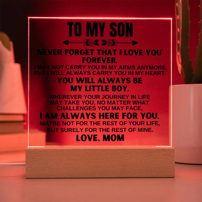 To My Son - Love Mom - LED-Lit Acrylic Plaque - AC23