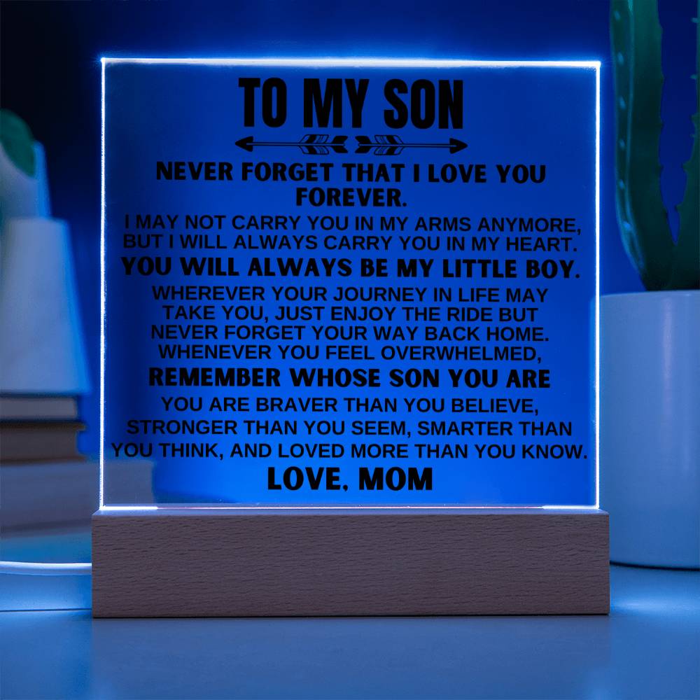 To My Son - Love Mom - LED-Lit Acrylic Plaque - AC24