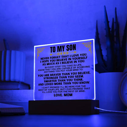 To My Son - Love Mom - LED-Lit Acrylic Plaque - AC27