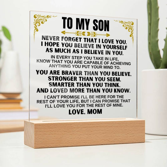 To My Son - Love Mom - LED-Lit Acrylic Plaque - AC27
