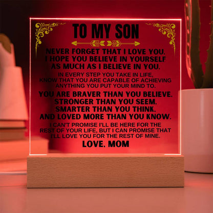 To My Son - Love Mom - LED-Lit Acrylic Plaque - AC27