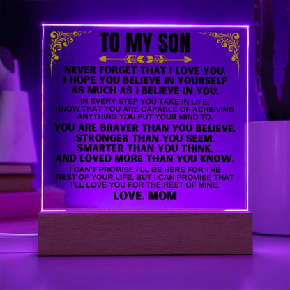 To My Son - Love Mom - LED-Lit Acrylic Plaque - AC27