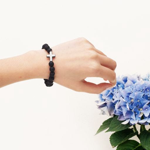To My Grandson - Pray Through It - Volcanic Bead Cross Bracelet Set - SS356