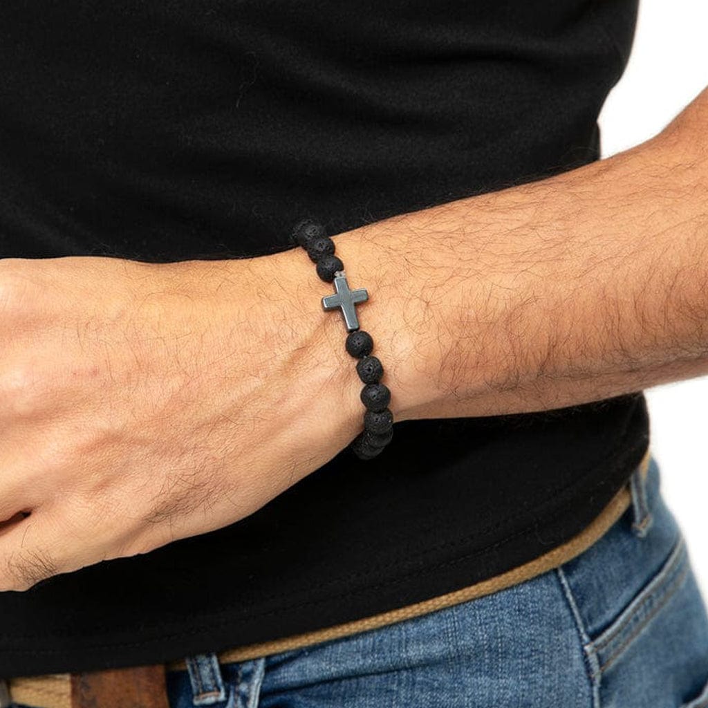 To My Grandson - Pray Through It - Volcanic Bead Cross Bracelet Set - SS356