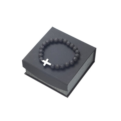 To My Grandson - Volcanic Bead Cross Bracelet Set - SS358