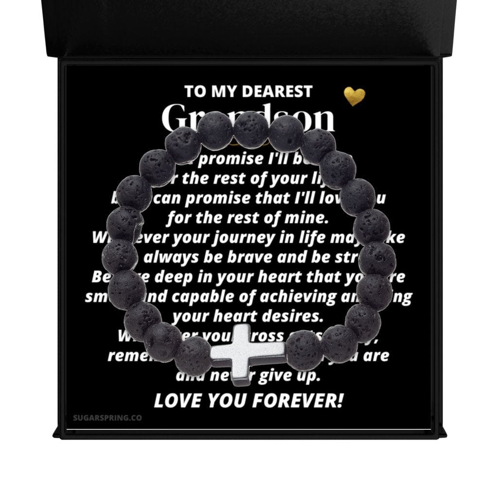 To My Grandson - Volcanic Bead Premium Cross Bracelet Set - SS359