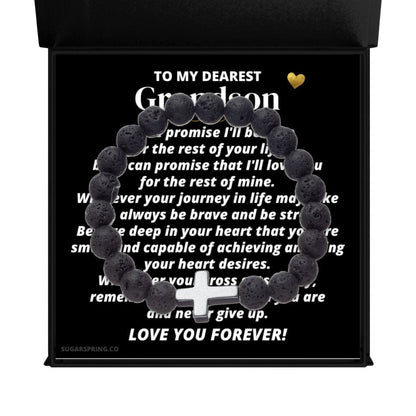 To My Grandson - Volcanic Bead Premium Cross Bracelet Set - SS359