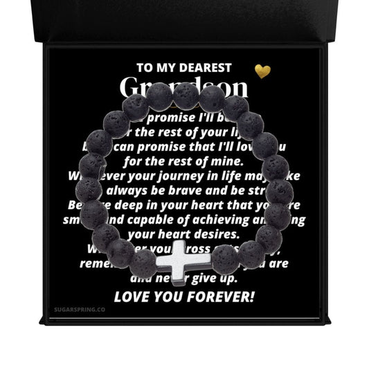 To My Grandson - Volcanic Bead Premium Cross Bracelet Set - SS359